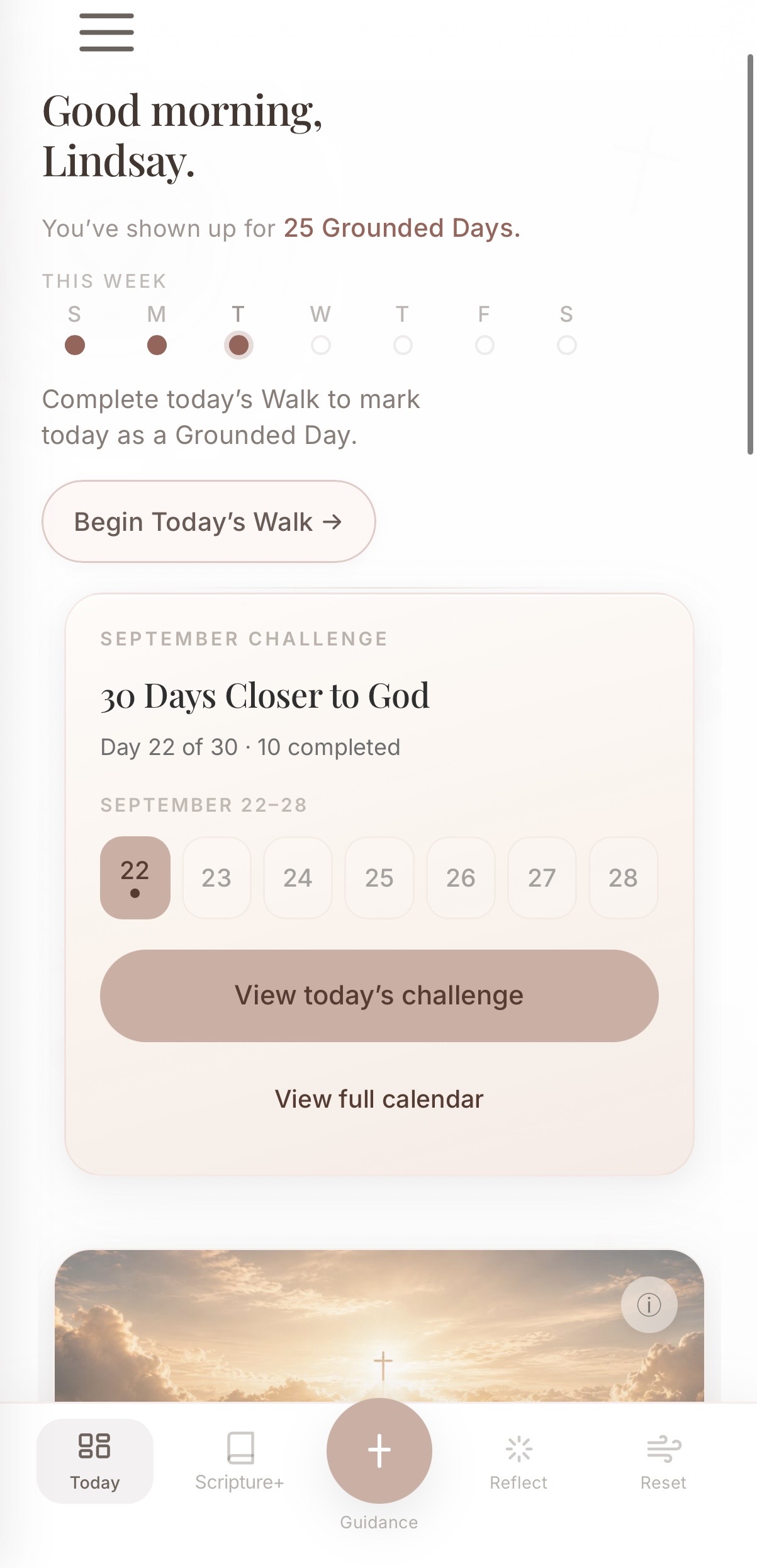 Grounded Today — Good morning with weekly tracker and daily challenge